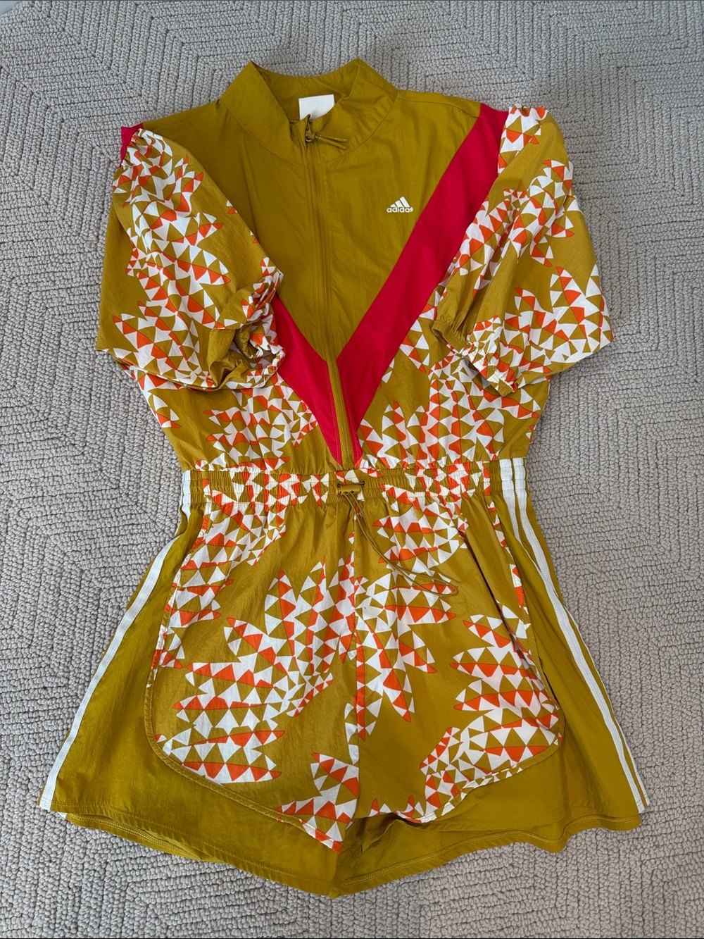 adidas Olive Green & Red Geometric Athletic Romper